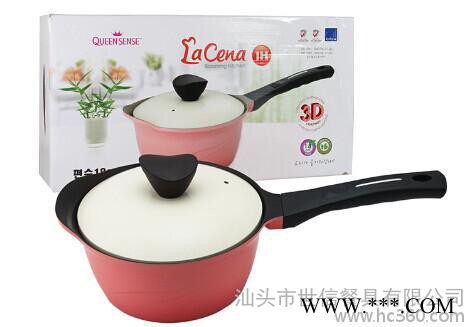 韓國(guó)進(jìn)口 君圣斯 皇后系列 電磁爐煤氣爐通用 壓鑄鋁陶瓷涂層 朗彩娜款 18cm鑄鋁鍋蓋單柄奶鍋